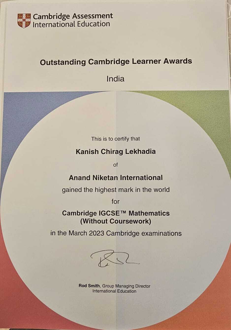 Learners from Anand Niketan International win prestigious Outstanding Cambridge Learner Awards